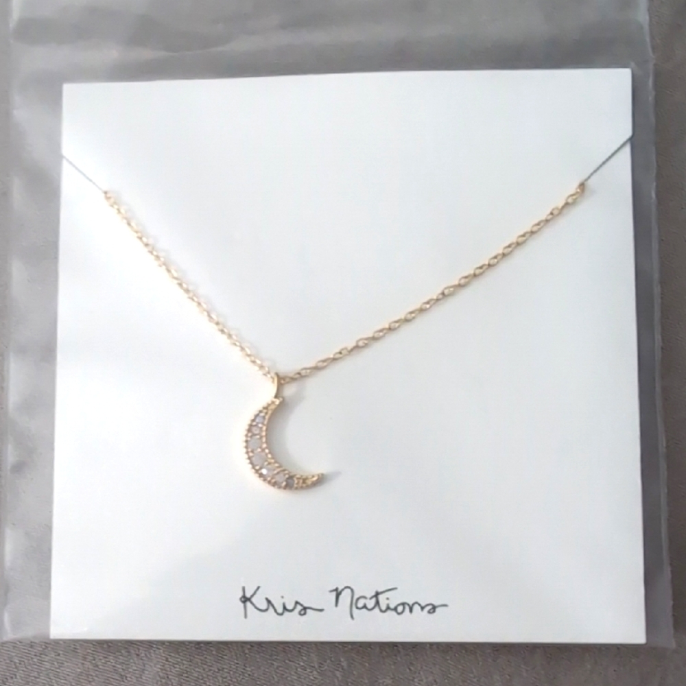 Kris Nations Crystal Encrusted Crescent Moon Necklace